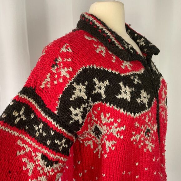 Paititi Woolens Co Full Zip Sweater Size Medium Red Fair Isle Alaska Chunky Knit - Picture 5 of 16